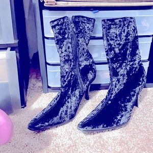 Velvet black booties heels pointed toe soft fabric lined size 6 OPEN To OFFERS